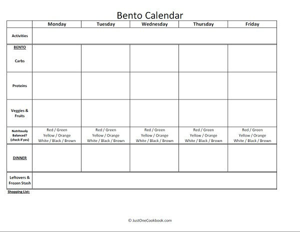 Weekly Bento Calendar | Easy Japanese Recipes at JustOneCookbook.com