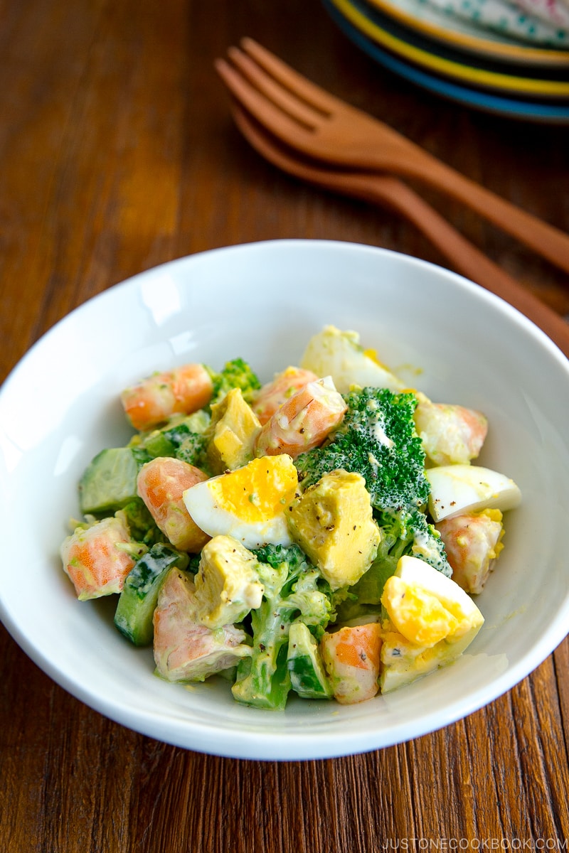 This easy Shrimp and Broccoli features creamy avocado, crisp cucumber and hard boiled eggs. Makes a delicious side or one meal salad