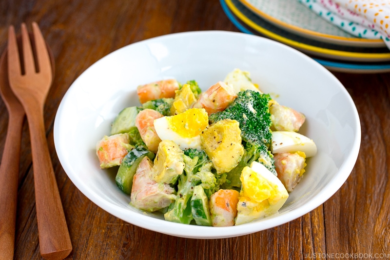  Avocado, Shrimp and Broccoli Salad served on a plate