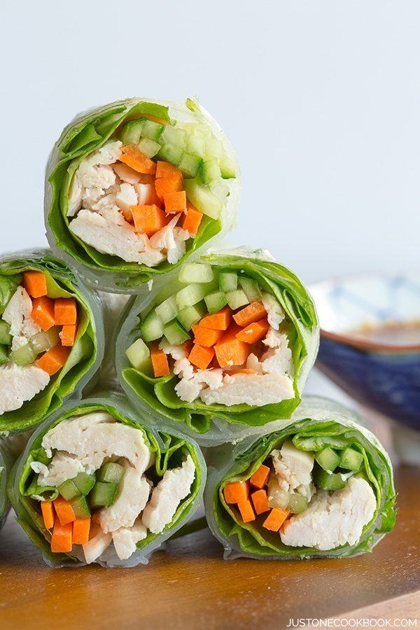 Chicken Spring Rolls on a table.