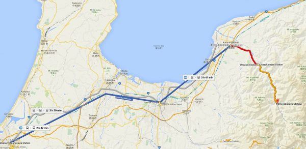 Kanazawa to Kurobe Gorge Google Maps