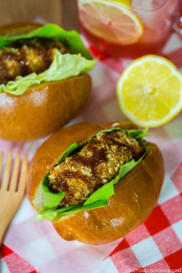 Croquette Sandwich on a table.