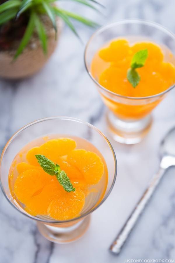 Orange Jelly in glass cups.