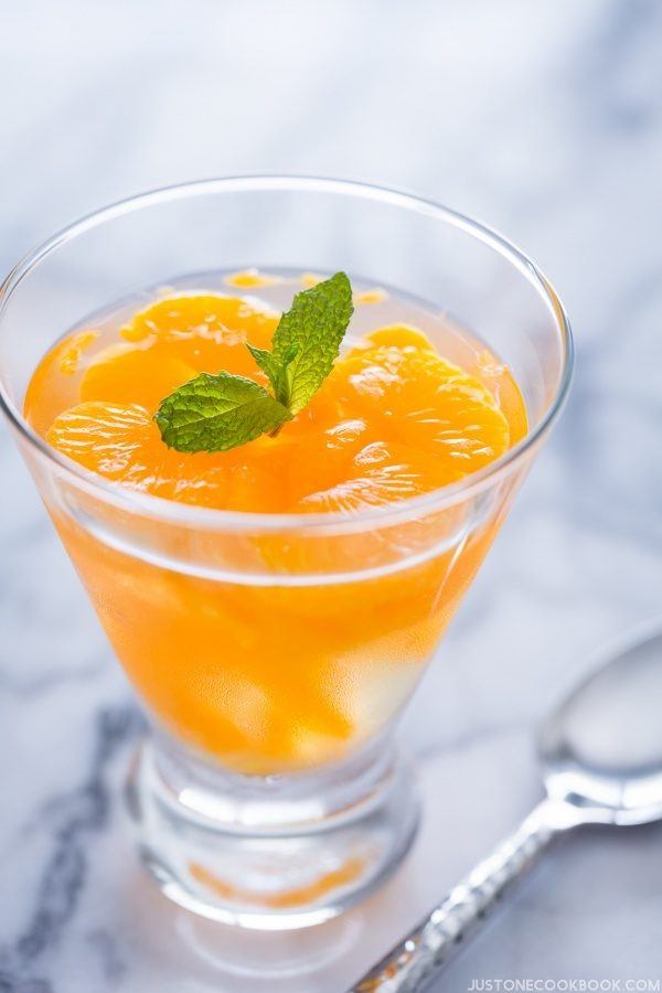 Orange Jelly in a glass cup.