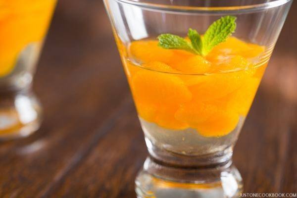 Orange Jelly in a glass cup.