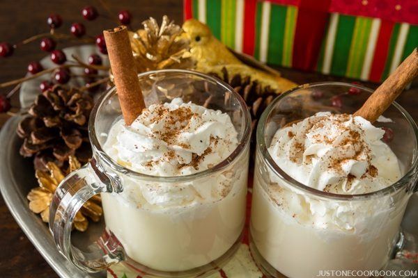 Eggnog in glass cups.