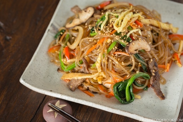 Japchae (Korean Glass Noodles with Stir-Fried Vegetables and Meat | JustOneCookbook.com