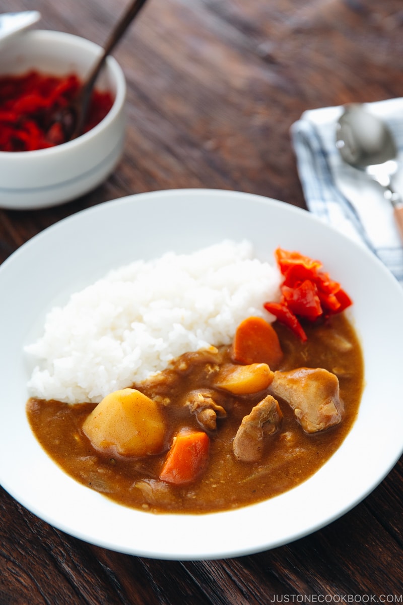 Japanese curry served with rice.