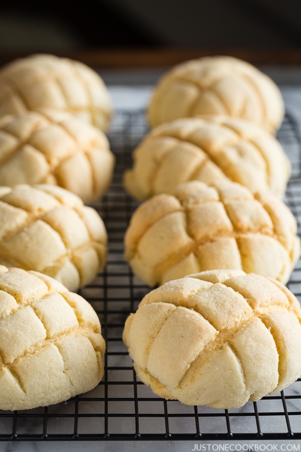 Melon Pan on a rack.