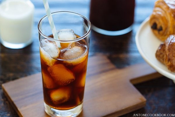 A glass of Cold Brew Coffee with ice cubes.