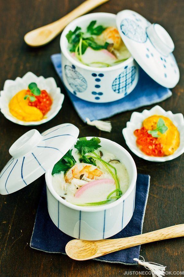 Chawanmushi with Shrimp in cups.