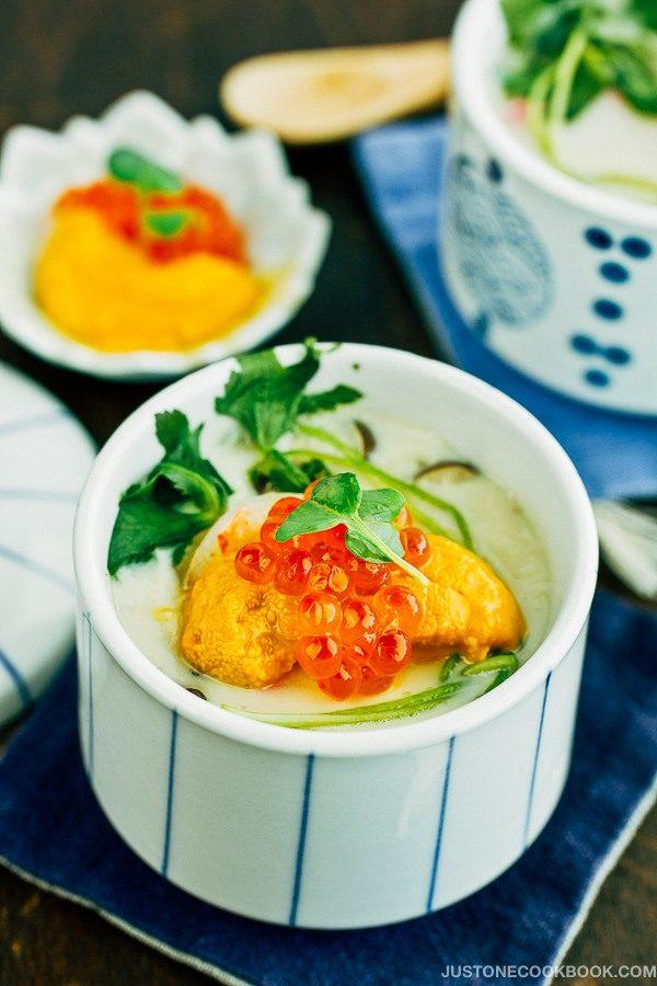 Chawanmushi with Shrimp in cups.