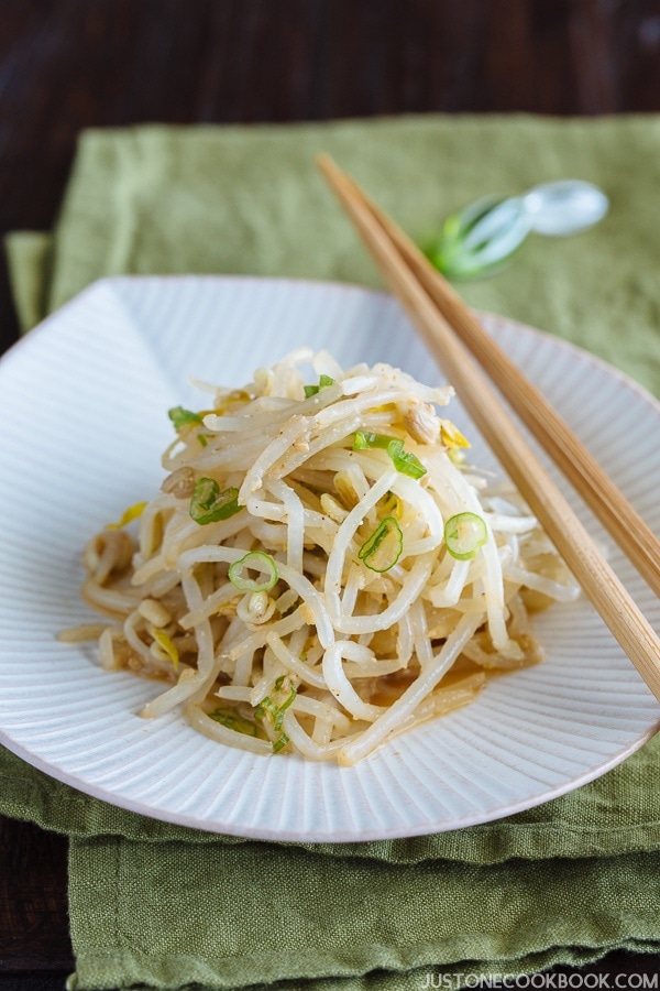 Bean Sprout Salad on a white plate.