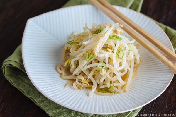 Bean Sprout Salad on a white plate.