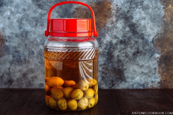 Japanese Plum Wine in a glass bottle.