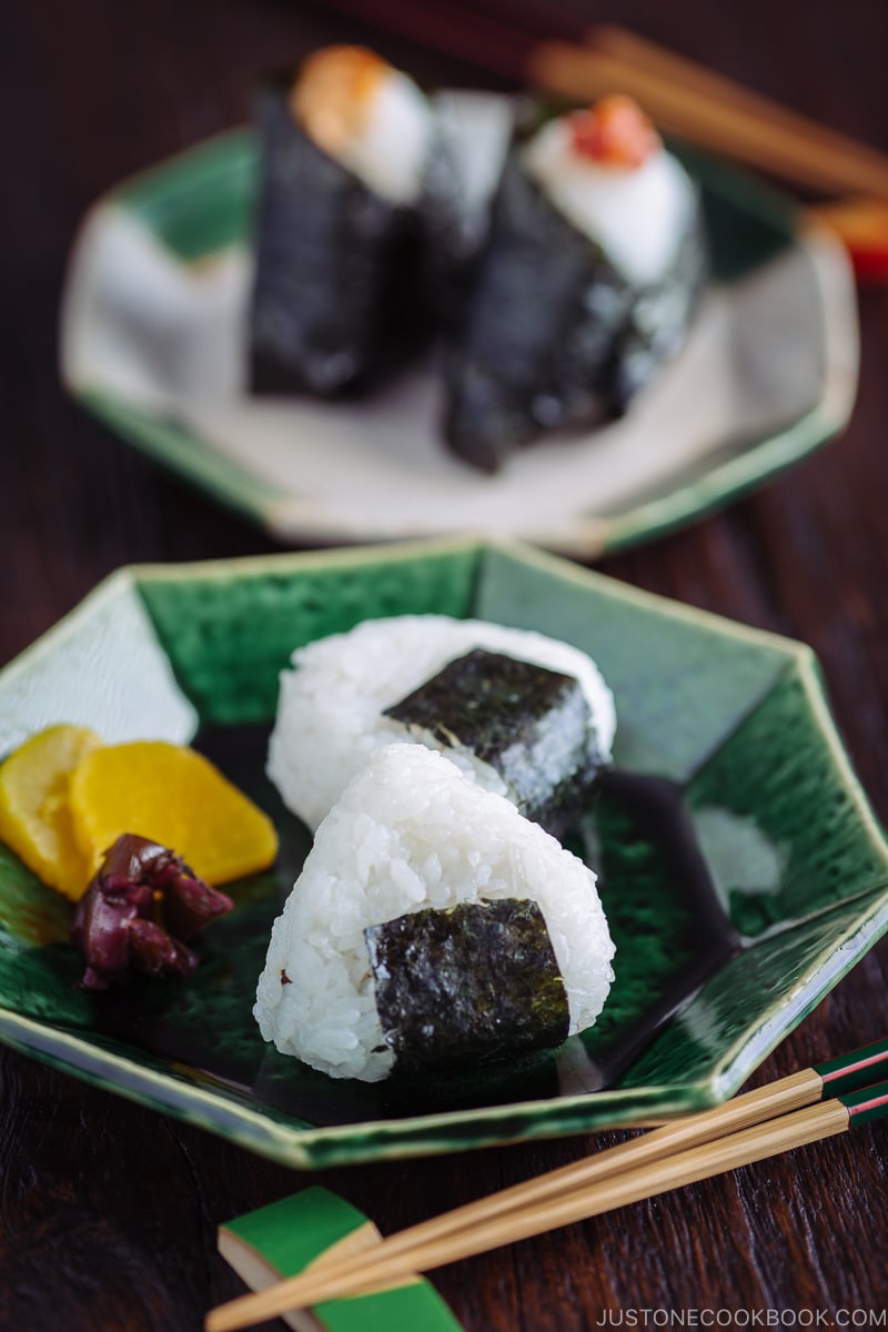 Onigiri (Japanese Rice Balls) on a plate.