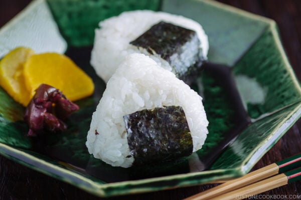Onigiri (Japanese Rice Balls) on a plate.