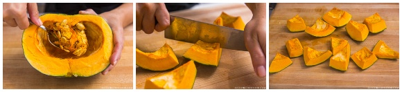 Remove seeds and pith and cut kabocha into big pieces