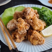 Gluten Free Karaage (Japanese Fried Chicken) on a white plate.