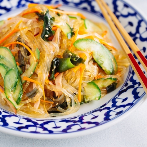 easy and refreshing japanese glass noodle salad on a plate