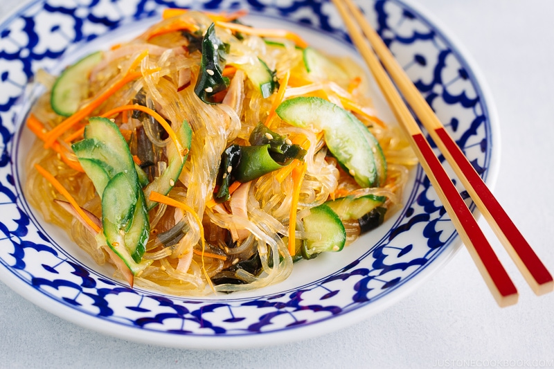 easy and refreshing japanese glass noodle salad on a plate