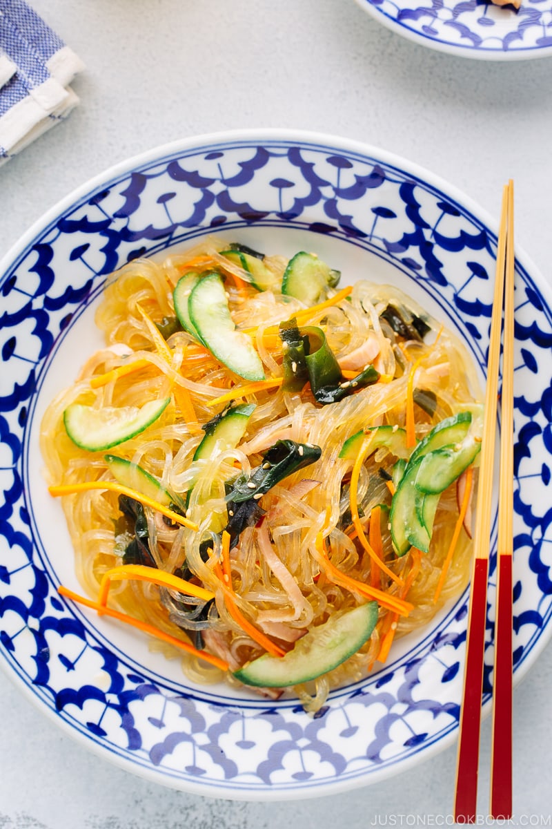 light & refreshing japanese glass noodles served on a plate