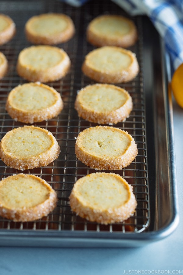 Meyer Lemon Sables on a baking sheet.