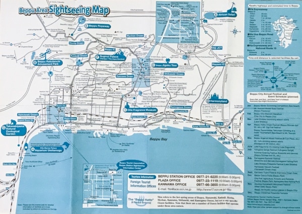 Beppu Area Sightseeing Map - Beppu travel guide | justonecookbook.com