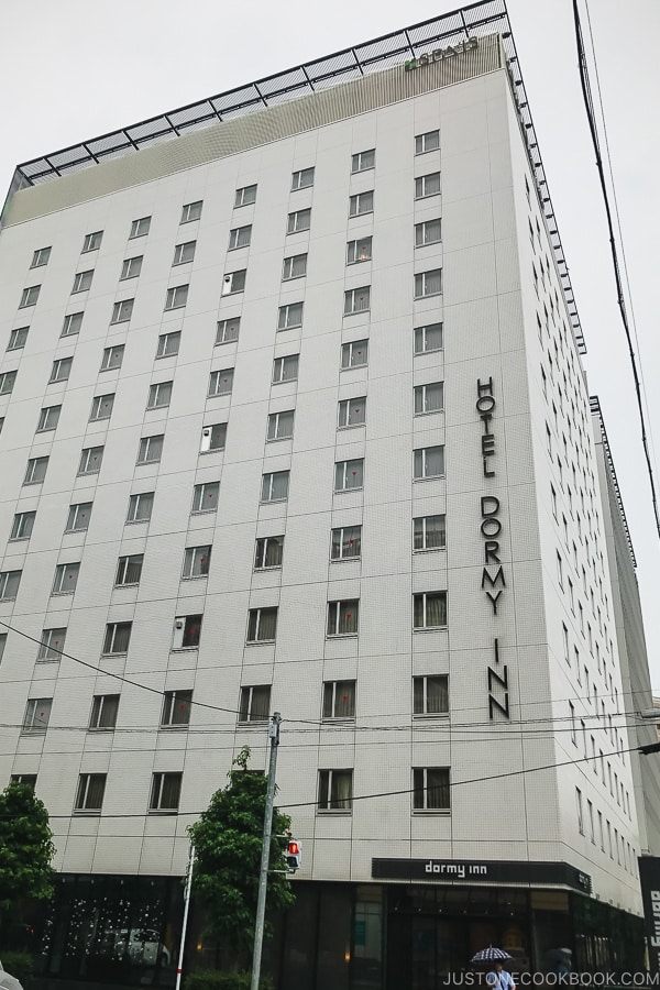 exterior of Hotel Dormy Inn Kumamoto - Kumamoto Travel Guide | justonecookbook.com