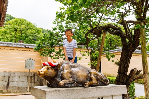 child on bronze bull (Goshingyu 御神牛) Dazaifu - Fukuoka Travel Guide | justonecookbook.com