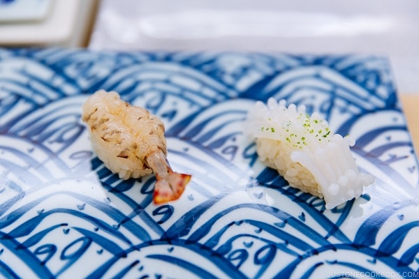 shrimp and squid sushi at Sushi Yamanaka - Fukuoka Travel Guide | justonecookbook.com