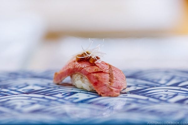 seared toro sushi at Sushi Yamanaka - Fukuoka Travel Guide | justonecookbook.com