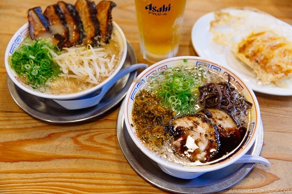 2 bowls of ramen at Hakata Daruma Ramen - Fukuoka Travel Guide | justonecookbook.com