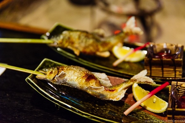 grilled sweetfish at Shinmei-kan 山の宿 新明館 Kurokawa Onsen Travel Guide | justonecookbook.com