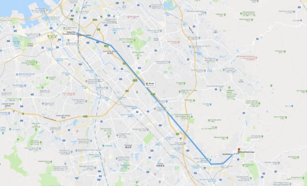Hakata to Dazaifu Google Map