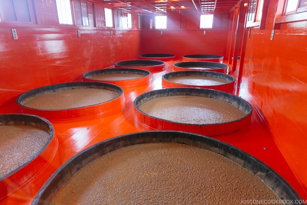 soy sauce tanks at Imperial soy sauce brewery at Kikkoman Factory in Noda Japan | justonecookbook.com