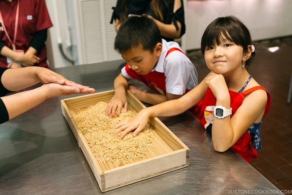 children learning how soy sauce is made at Kikkoman Factory in Noda Japan | justonecookbook.com