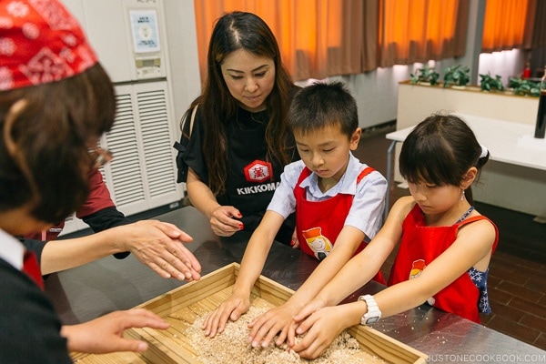 children learning how soy sauce is made at Kikkoman Factory in Noda Japan | justonecookbook.com