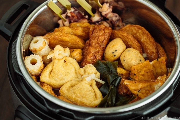 Oxtail Oden (Japanese Fish Cake Stew) being cooked in an Instant Pot