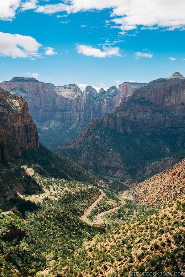 view of canyon from Canyon Overlook Trail - Zion National Park Travel Guide | justonecookbook.com