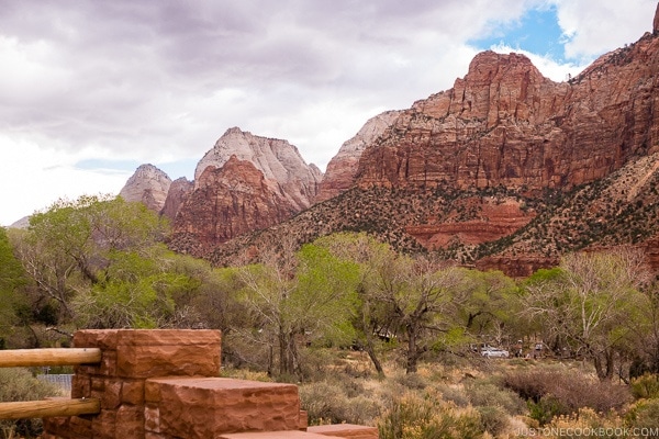 view of the hills to the right from the entrance of Zion - Zion National Park Travel Guide | justonecookbook.com