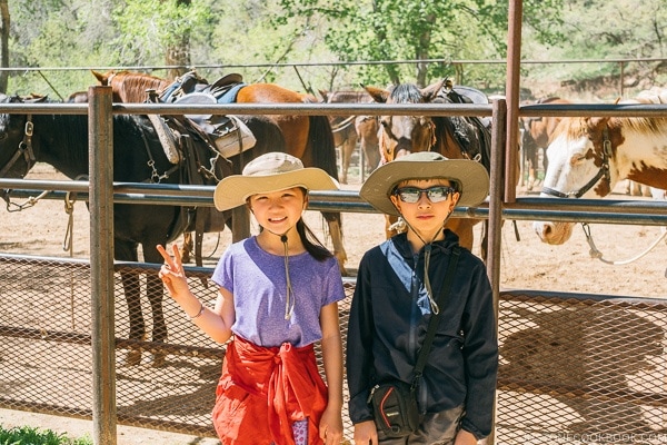 children in front of horse corral - Zion National Park Travel Guide | justonecookbook.com