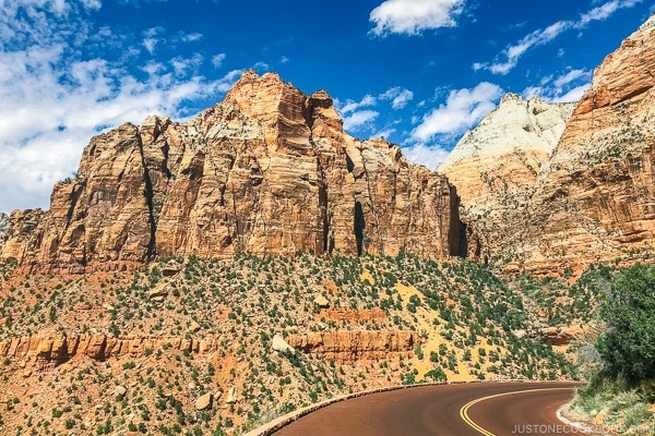 view of canyon from Zion Mount Carmel Highway - Zion National Park Travel Guide | justonecookbook.com