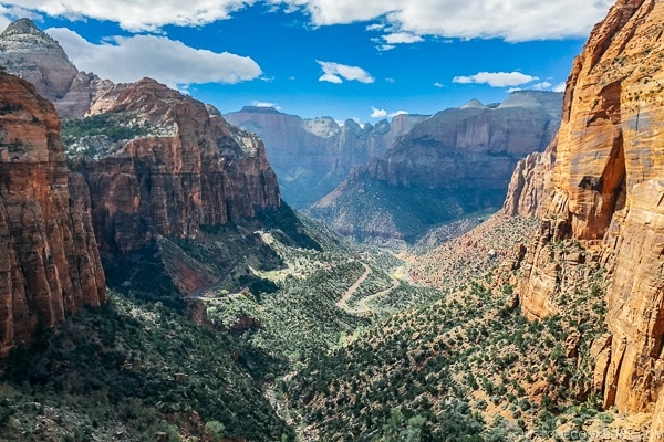 view of Zion National Park from Canyon Overlook at the end of Canyon Overlook Trail - Zion National Park Travel Guide | justonecookbook.com
