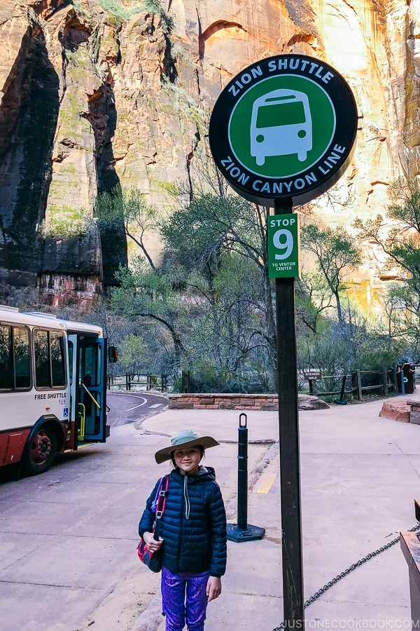 shuttle sign at stop 9 - Zion National Park Travel Guide | justonecookbook.com