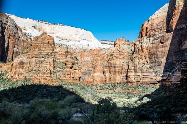 view of the canyon from Hidden Canyon Trail - Zion National Park Travel Guide | justonecookbook.com