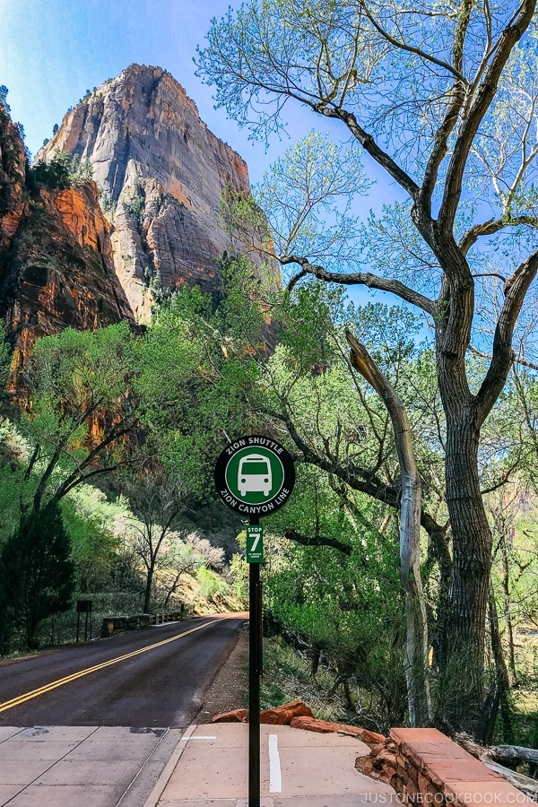 shuttle sign at stop 7 - Zion National Park Travel Guide | justonecookbook.com