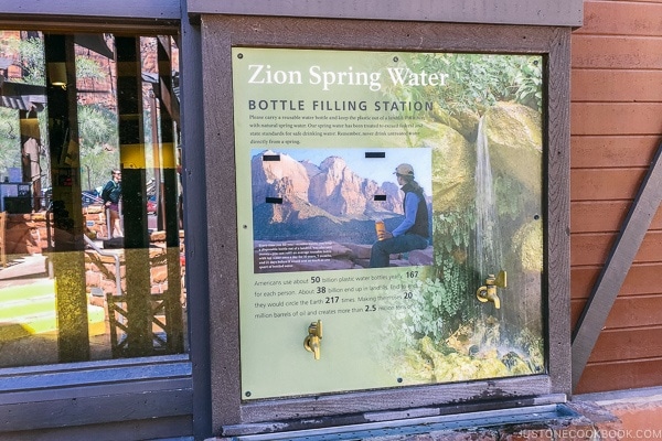 water bottle filling station at Zion Lodge - Zion National Park Travel Guide | justonecookbook.com