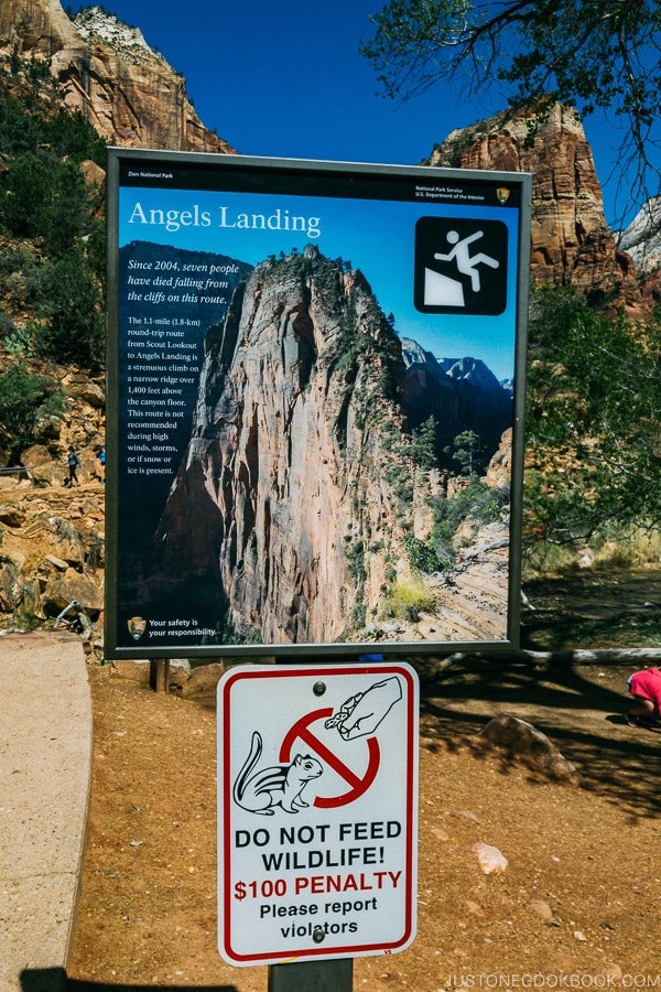 sign of Angels Landing near the trailhead - Zion National Park Travel Guide | justonecookbook.com