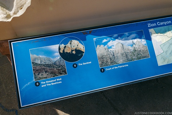 location name and image on model of Zion Canyon at visitor center - Zion National Park Travel Guide | justonecookbook.com